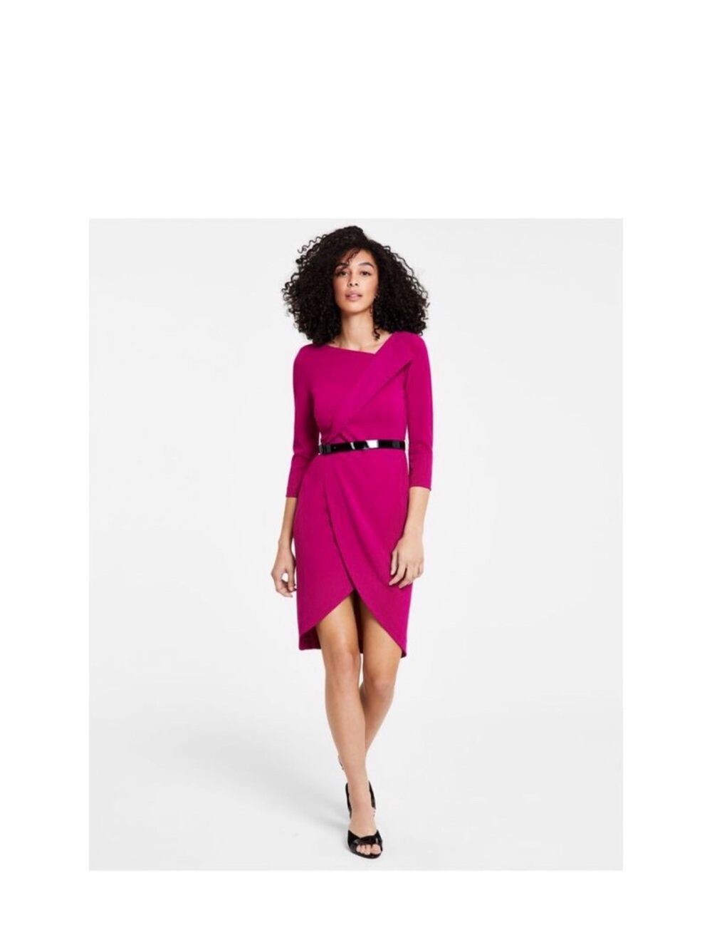 Fuchsia Wrap-Front Sheath Dress without belt Calvin Klein Scuba Crepe dress
